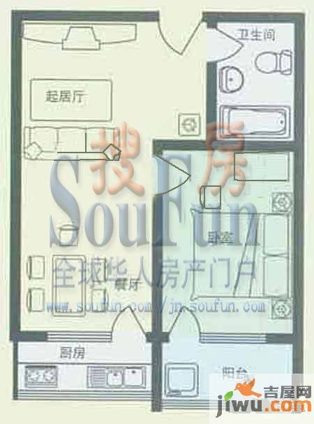 天建天和园1室2厅1卫65㎡户型图