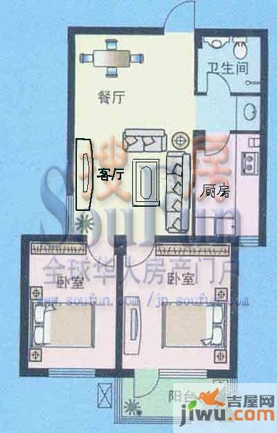 天建天和园2室2厅1卫85㎡户型图