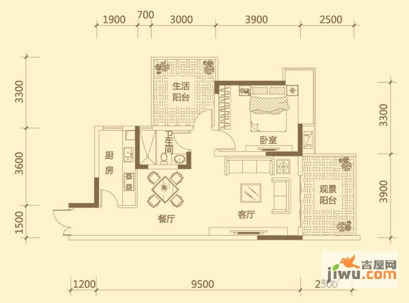 兴隆誉峰1室2厅1卫80.1㎡户型图