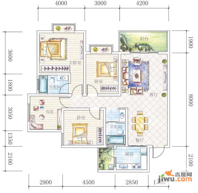 花果园4室2厅2卫137.8㎡户型图