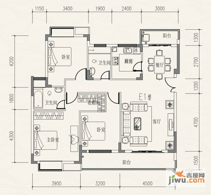 远大生态风景二期栖景湾3室2厅2卫128㎡户型图