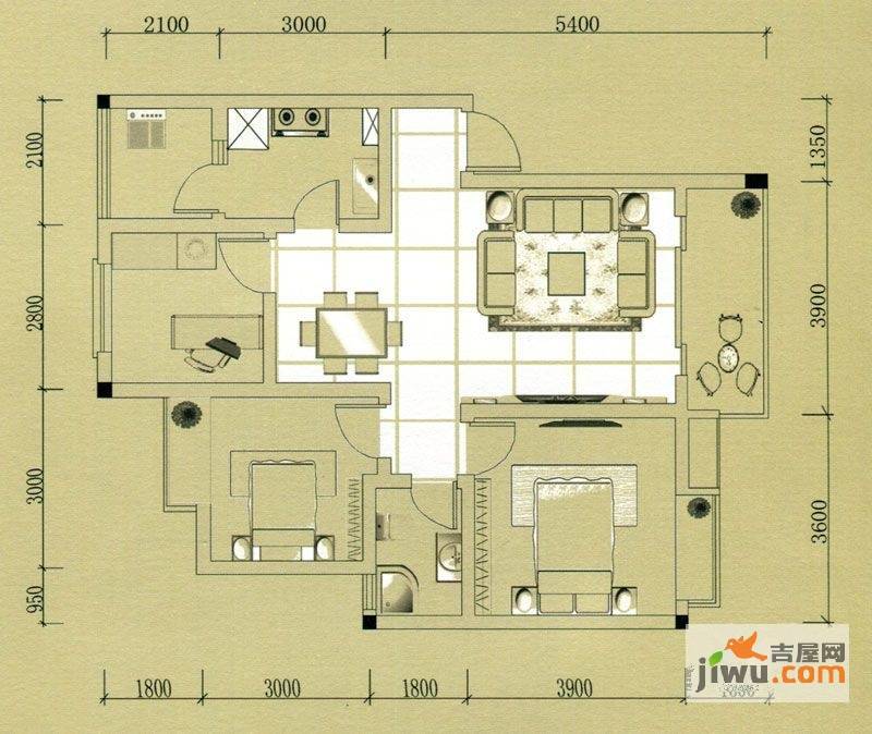 云祥山庄3室2厅1卫91㎡户型图