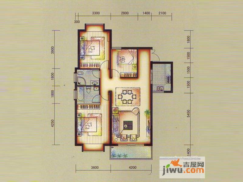 鸿基文昌苑3室2厅2卫114.4㎡户型图