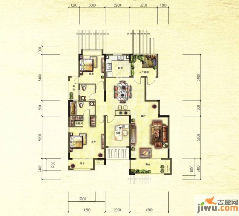 保利温泉新城3室2厅2卫142㎡户型图