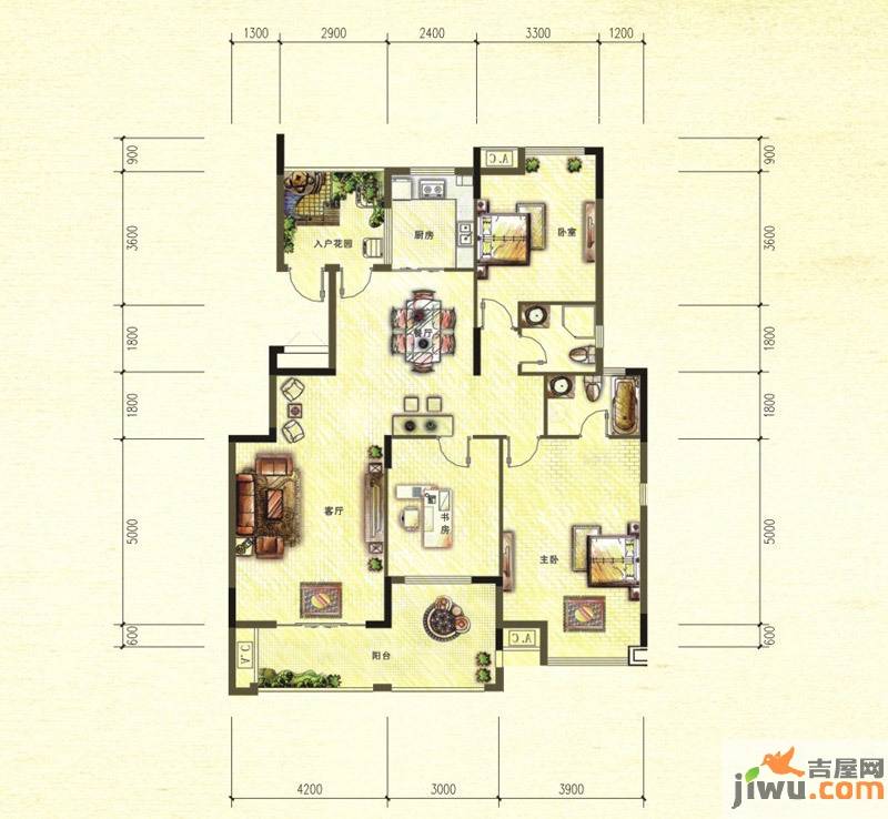 保利温泉新城3室2厅2卫137㎡户型图