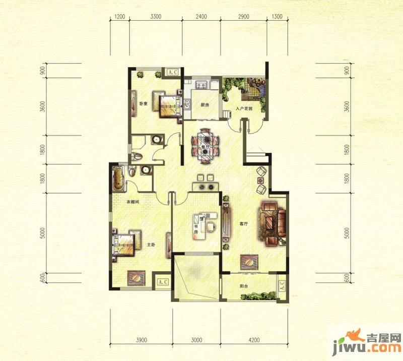 保利温泉新城3室2厅2卫137㎡户型图