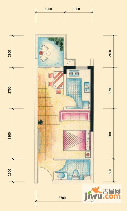 兴隆枫丹白鹭1室1厅1卫36.9㎡户型图