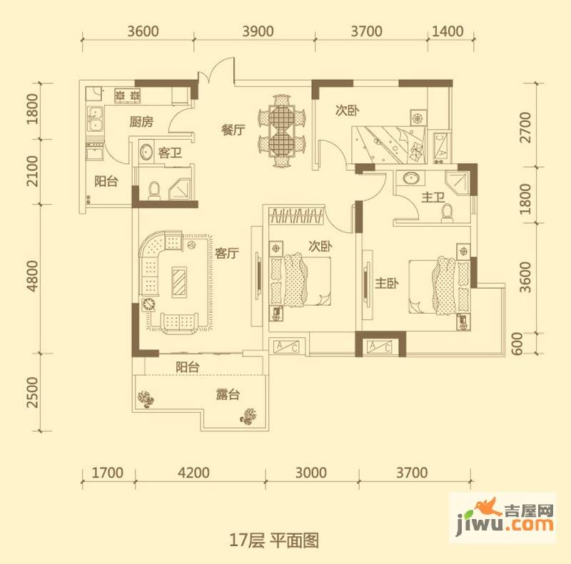 兴隆誉峰3室2厅2卫107.4㎡户型图