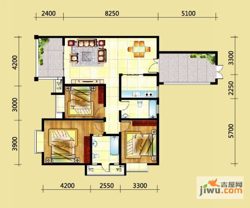 兴隆枫丹白鹭3室2厅2卫114.1㎡户型图