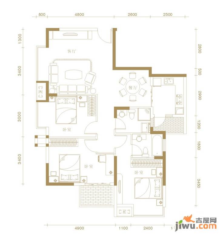 保利国际广场3室2厅2卫118㎡户型图