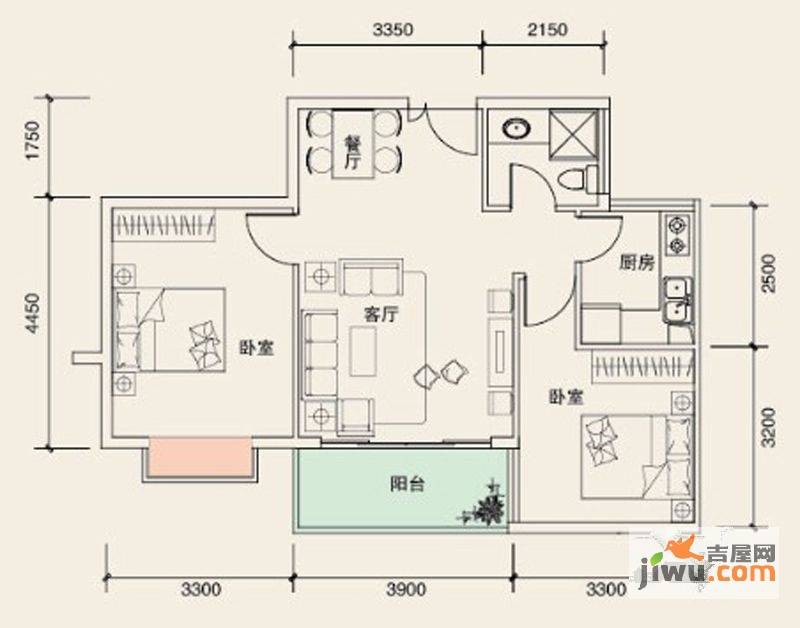 溪山御景2室2厅1卫76㎡户型图