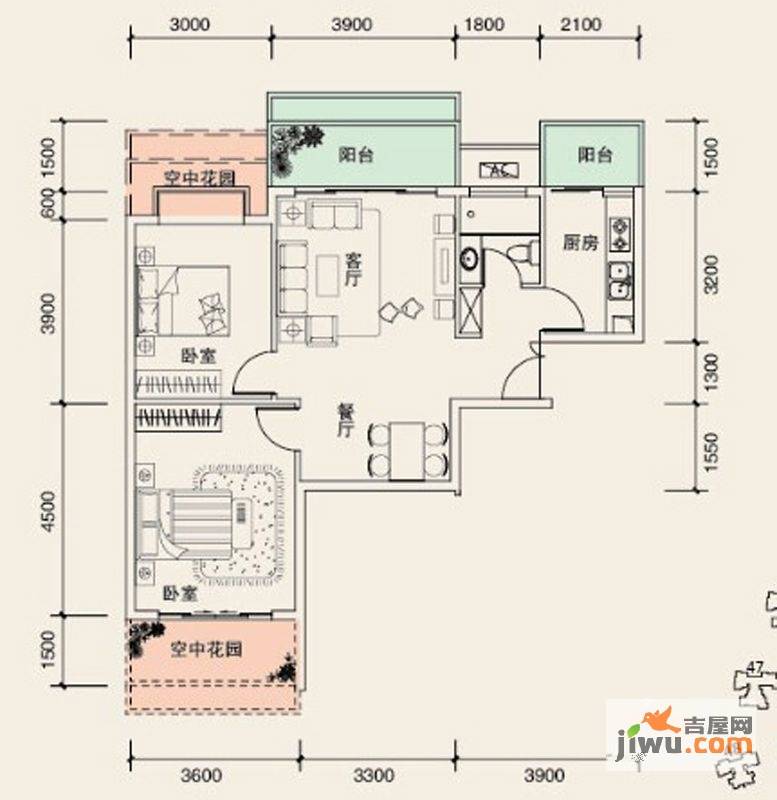 溪山御景2室2厅1卫86.1㎡户型图