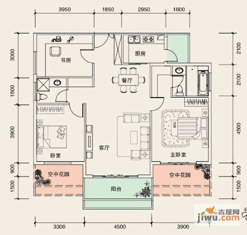 溪山御景3室2厅2卫128.6㎡户型图