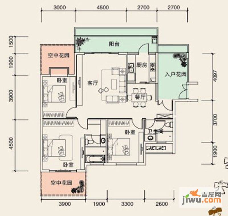 溪山御景3室2厅2卫138.2㎡户型图