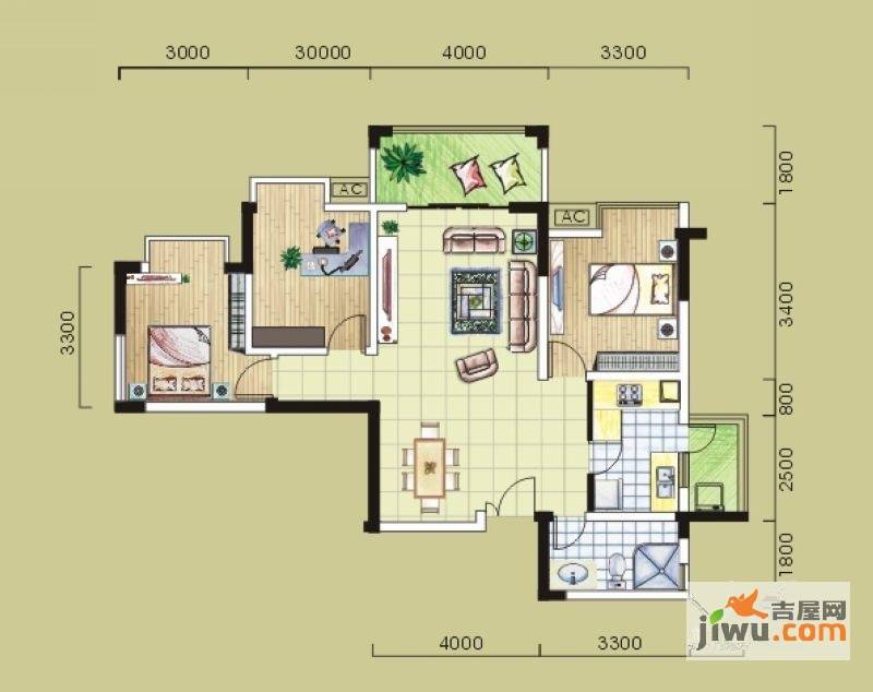 兴隆枫丹白鹭3室2厅1卫110.1㎡户型图