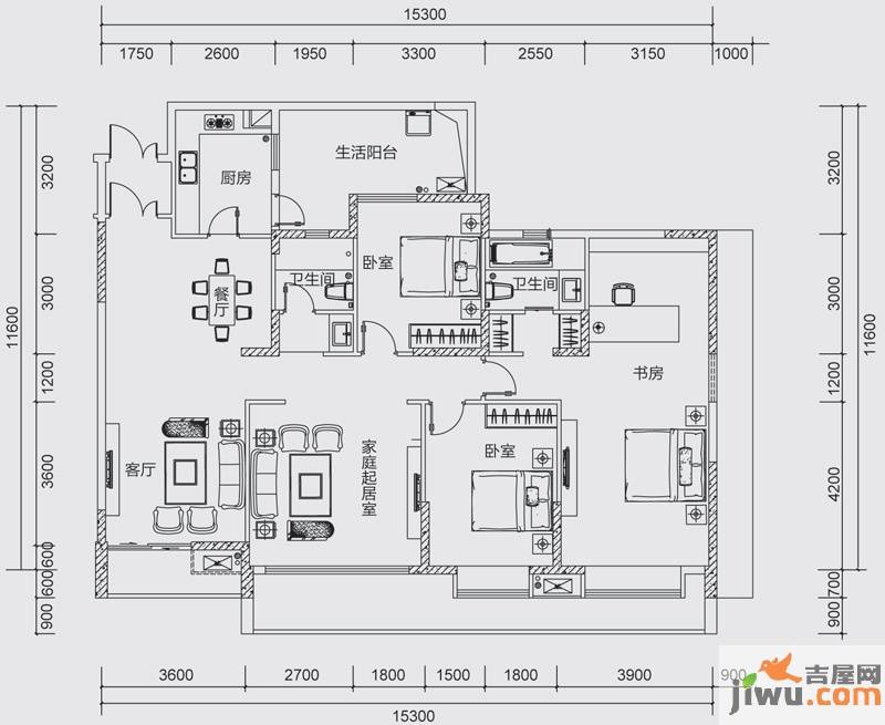 中天世纪新城4室3厅2卫176.4㎡户型图