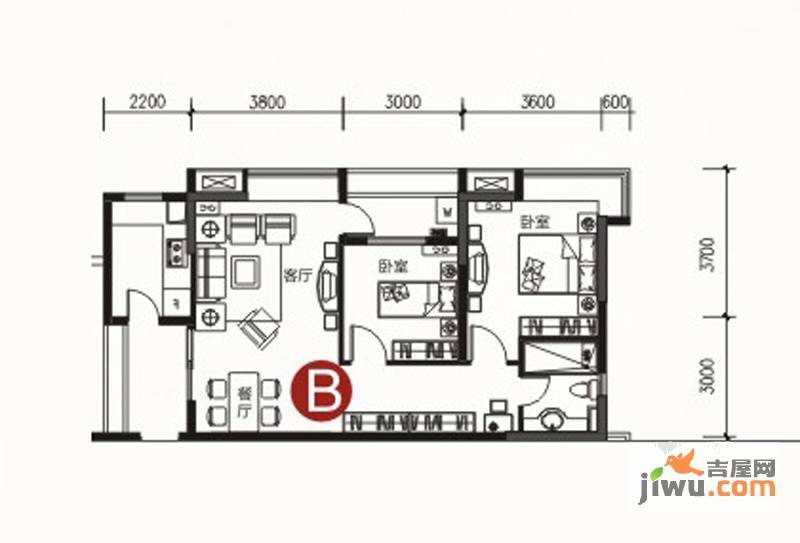 保利温泉新城2室2厅1卫85㎡户型图