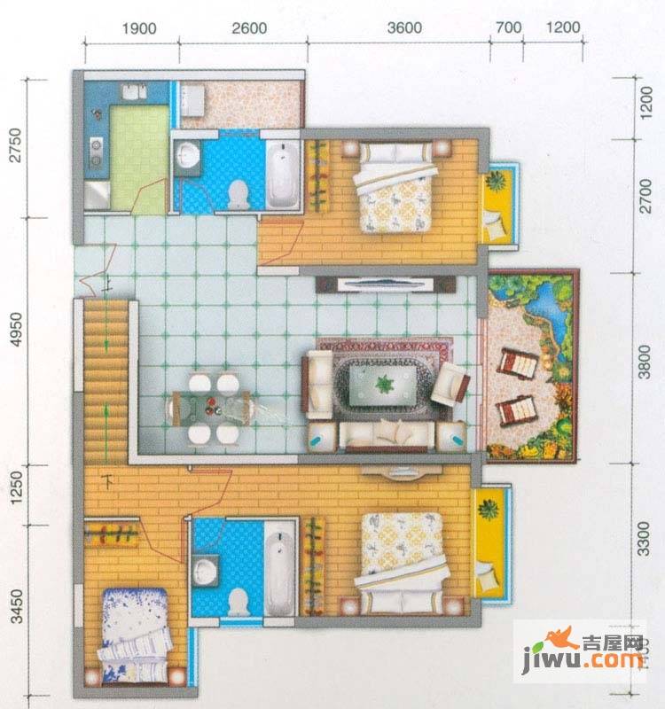 启鸿假日城市3室2厅2卫116.1㎡户型图