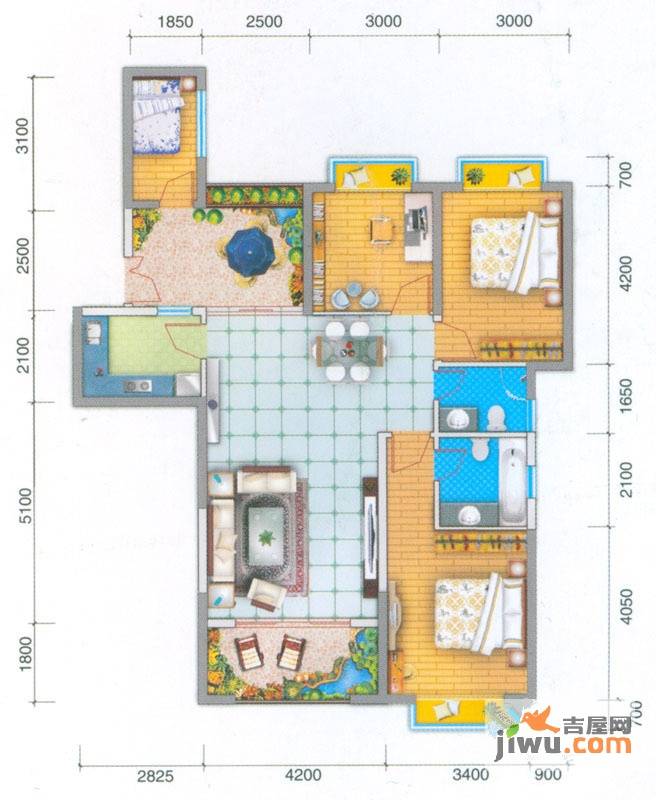 启鸿假日城市3室2厅2卫127.4㎡户型图