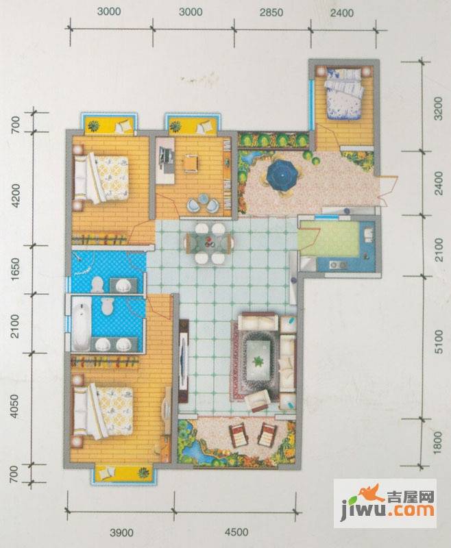 启鸿假日城市3室2厅2卫138.1㎡户型图