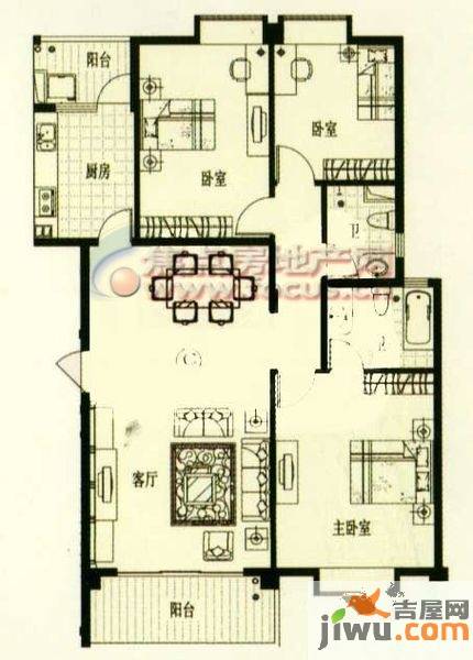 启鸿假日城市3室2厅2卫125㎡户型图