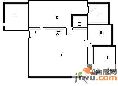 启鸿假日城市2室2厅1卫88㎡户型图