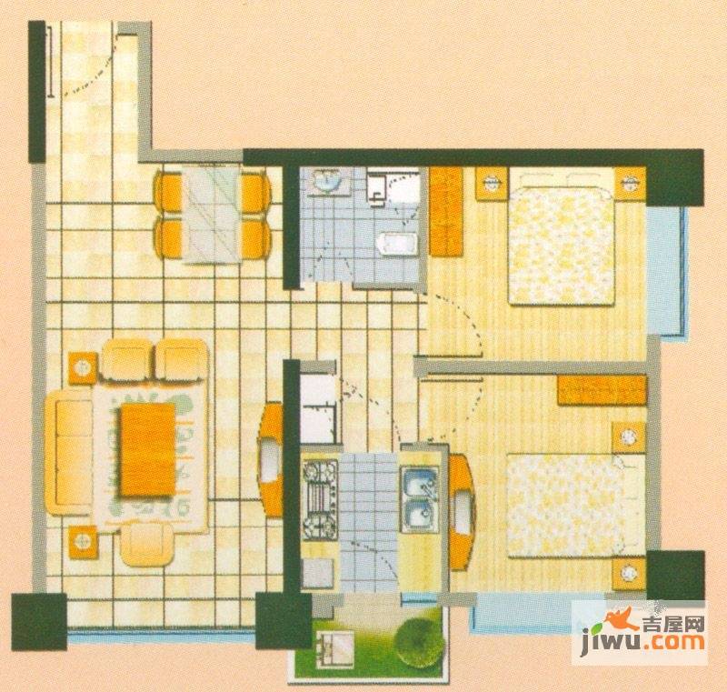 天骄北麓2室2厅1卫74.4㎡户型图