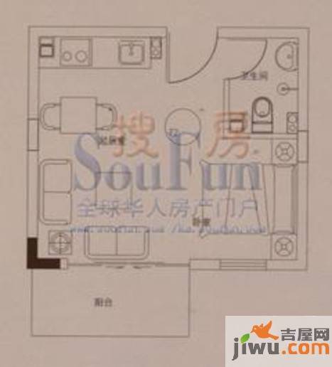 云大知城·牛津花园1室1厅1卫26.2㎡户型图