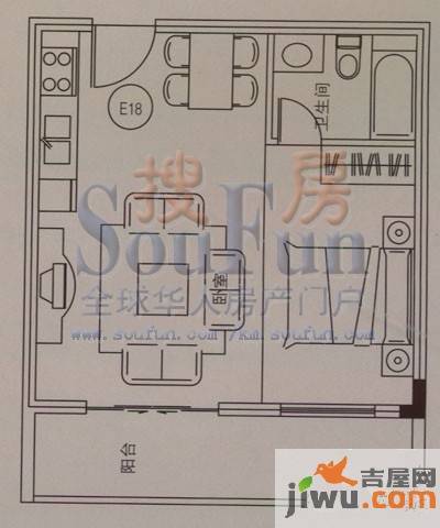 云大知城·牛津花园1室1厅1卫41.5㎡户型图