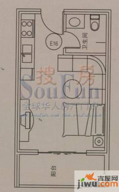 云大知城·牛津花园1室1厅1卫26.2㎡户型图