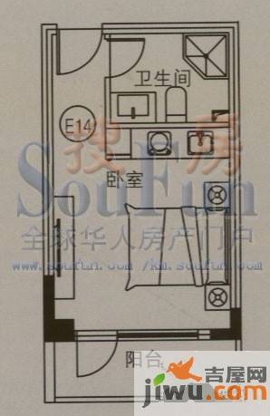 云大知城·牛津花园1室1厅1卫22.2㎡户型图