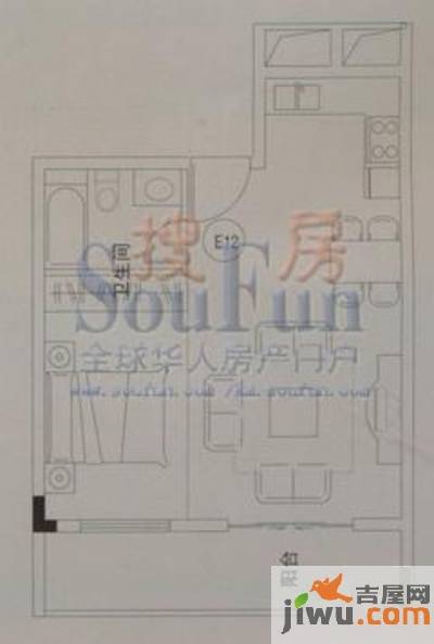 云大知城·牛津花园1室1厅1卫45.3㎡户型图