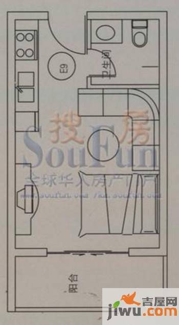 云大知城·牛津花园1室1厅1卫26.2㎡户型图