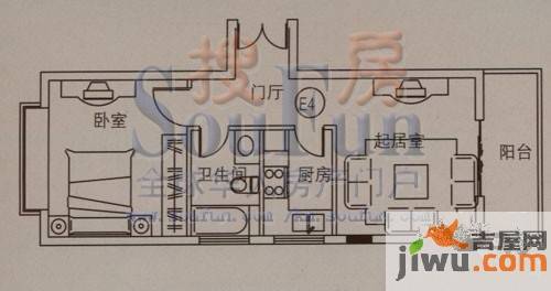 云大知城·牛津花园1室1厅1卫45.6㎡户型图