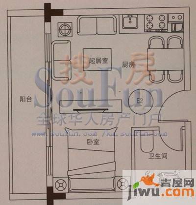 云大知城·牛津花园1室1厅1卫29.4㎡户型图