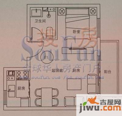 云大知城·牛津花园1室1厅1卫35.3㎡户型图