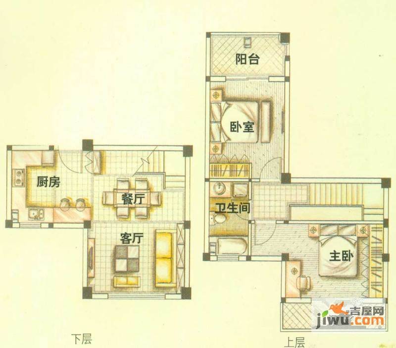 云大知城·牛津花园2室2厅1卫86㎡户型图