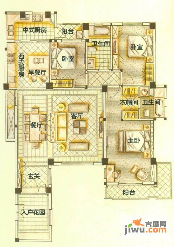 云大知城·牛津花园3室2厅2卫147.7㎡户型图