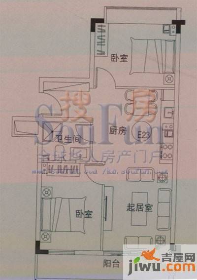 云大知城·牛津花园2室1厅1卫62.3㎡户型图