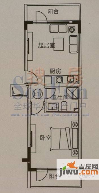 云大知城·牛津花园1室1厅1卫39.8㎡户型图