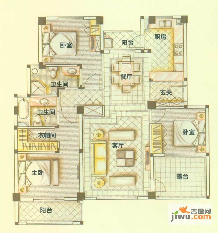 云大知城·牛津花园3室2厅2卫116.1㎡户型图