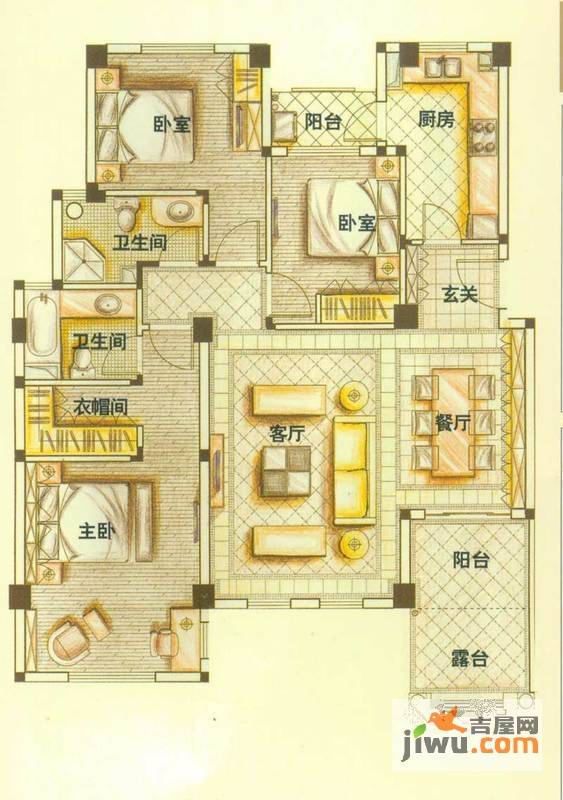 云大知城·牛津花园3室2厅2卫121.9㎡户型图