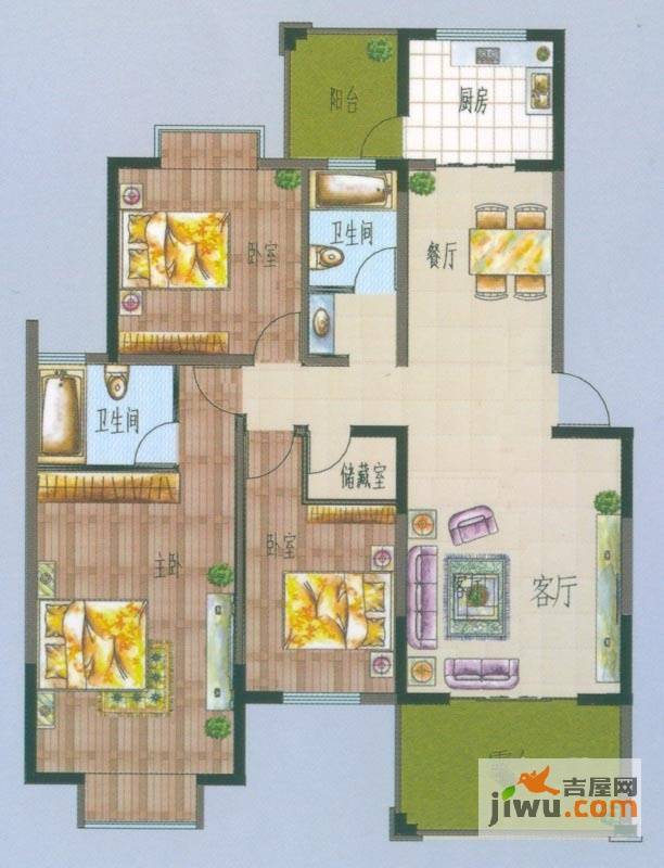 银杏人家3室2厅2卫127㎡户型图