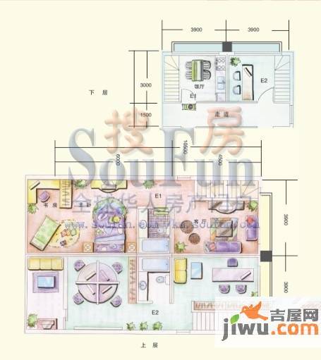 珍宝公寓3室2厅2卫62.3㎡户型图