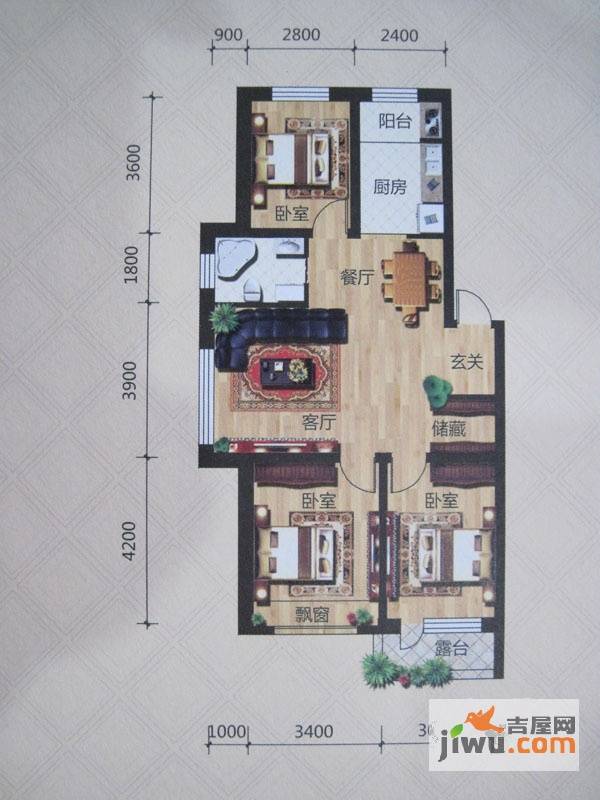 荣发时代新城3室2厅1卫101㎡户型图