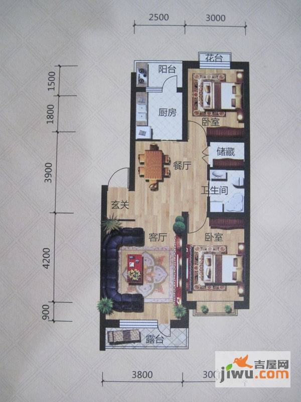 荣发时代新城2室2厅1卫87.3㎡户型图