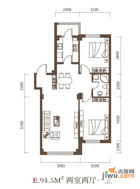 东城宜家2室2厅1卫94.5㎡户型图