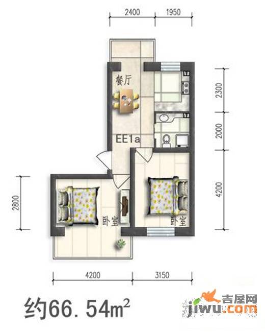 华亨名城2室1厅1卫66.5㎡户型图