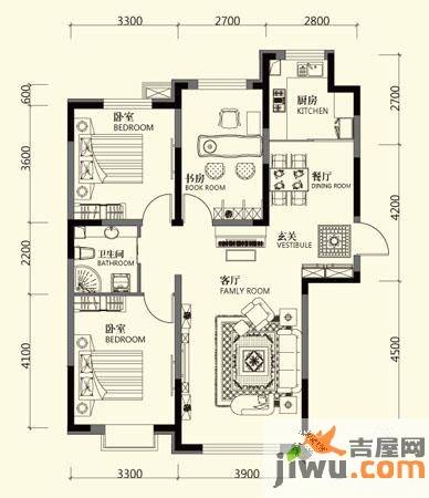 多恩虹郡3室2厅1卫108㎡户型图