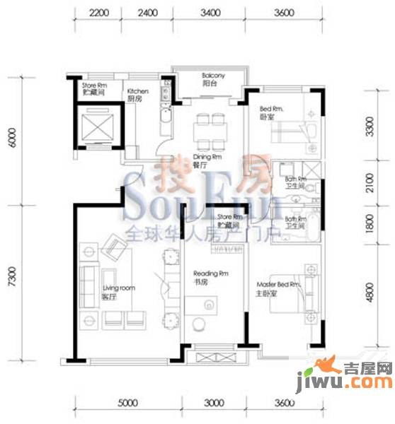 高新怡众名城3室2厅2卫157.5㎡户型图